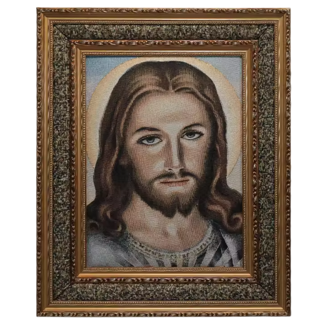 Sacred Image of Jesus Christ Framed Tapestry - Wall Hanging with Back Hook (43 x 53 cm)