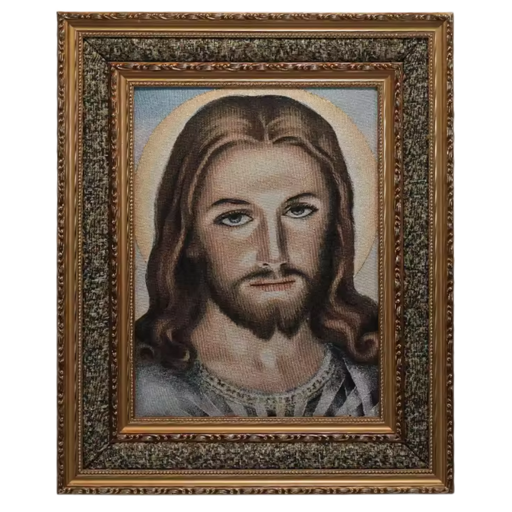 Sacred Image of Jesus Christ Framed Tapestry - Wall Hanging with Back Hook (43 x 53 cm)