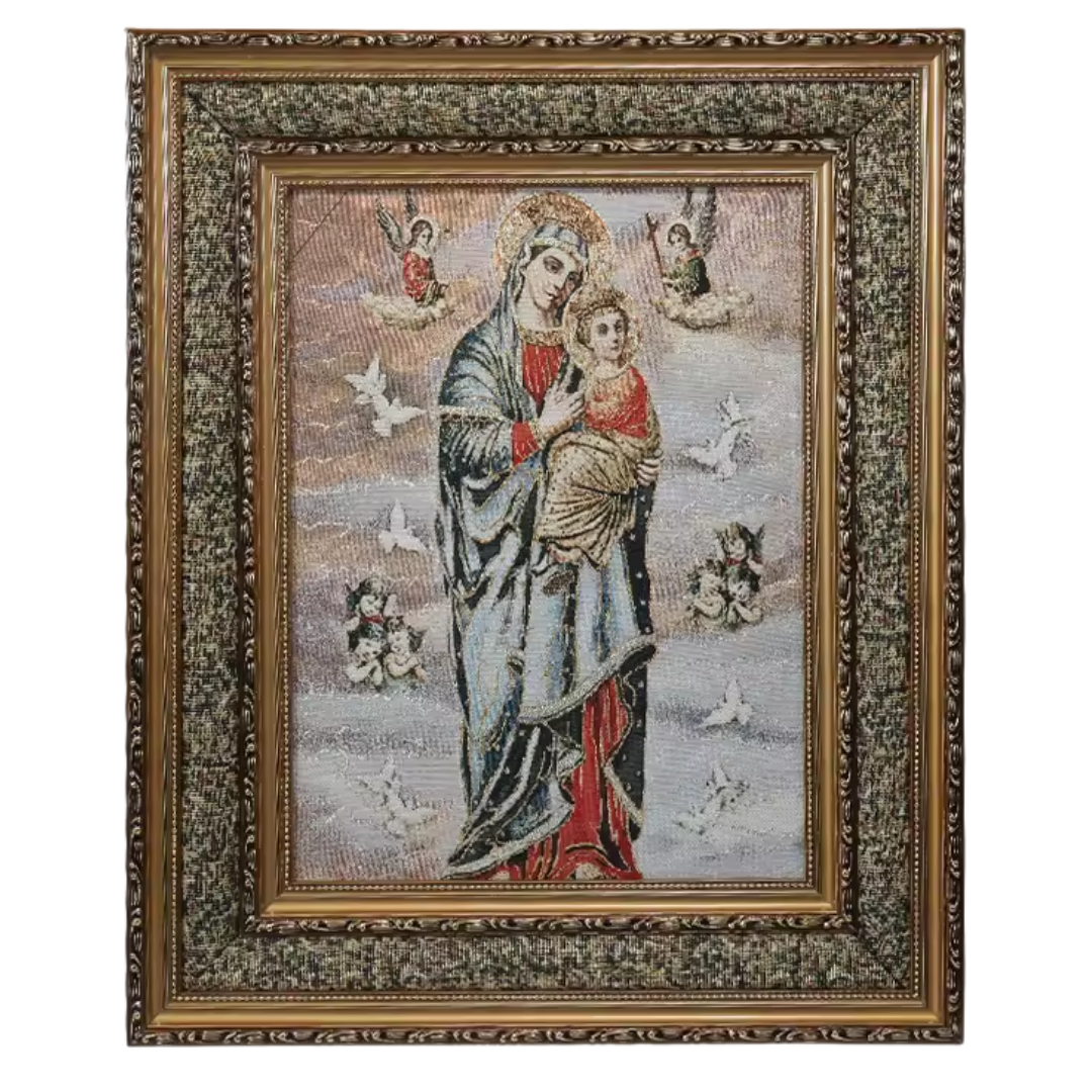 Our Lady and Child Jesus Framed Tapestry - Wall Hanging with Back Hook (43 x 53 cm)