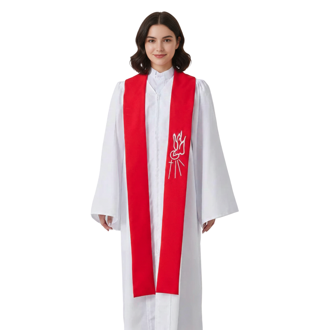 Red Descending Dove Confirmation Stoles – Embroidered Symbol (234cm Lenght)