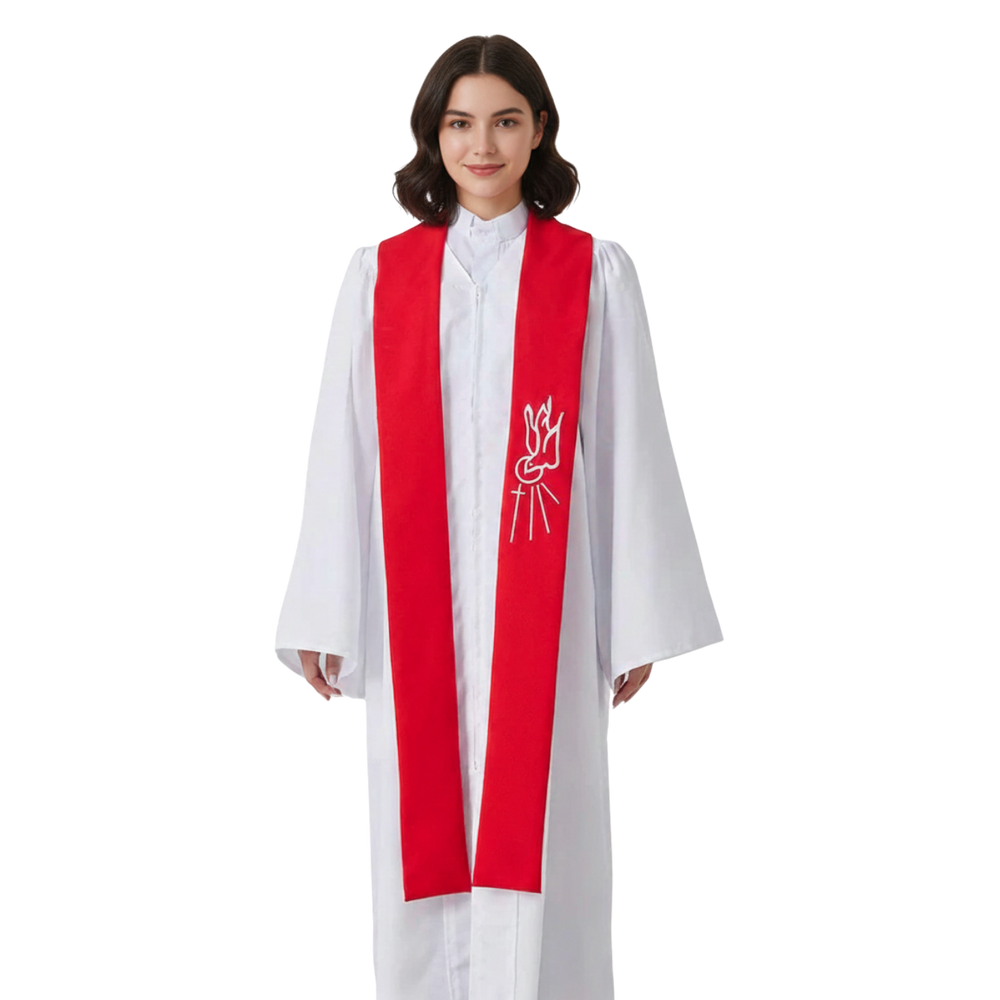 Red Descending Dove Confirmation Stoles – Embroidered Symbol (234cm Lenght)