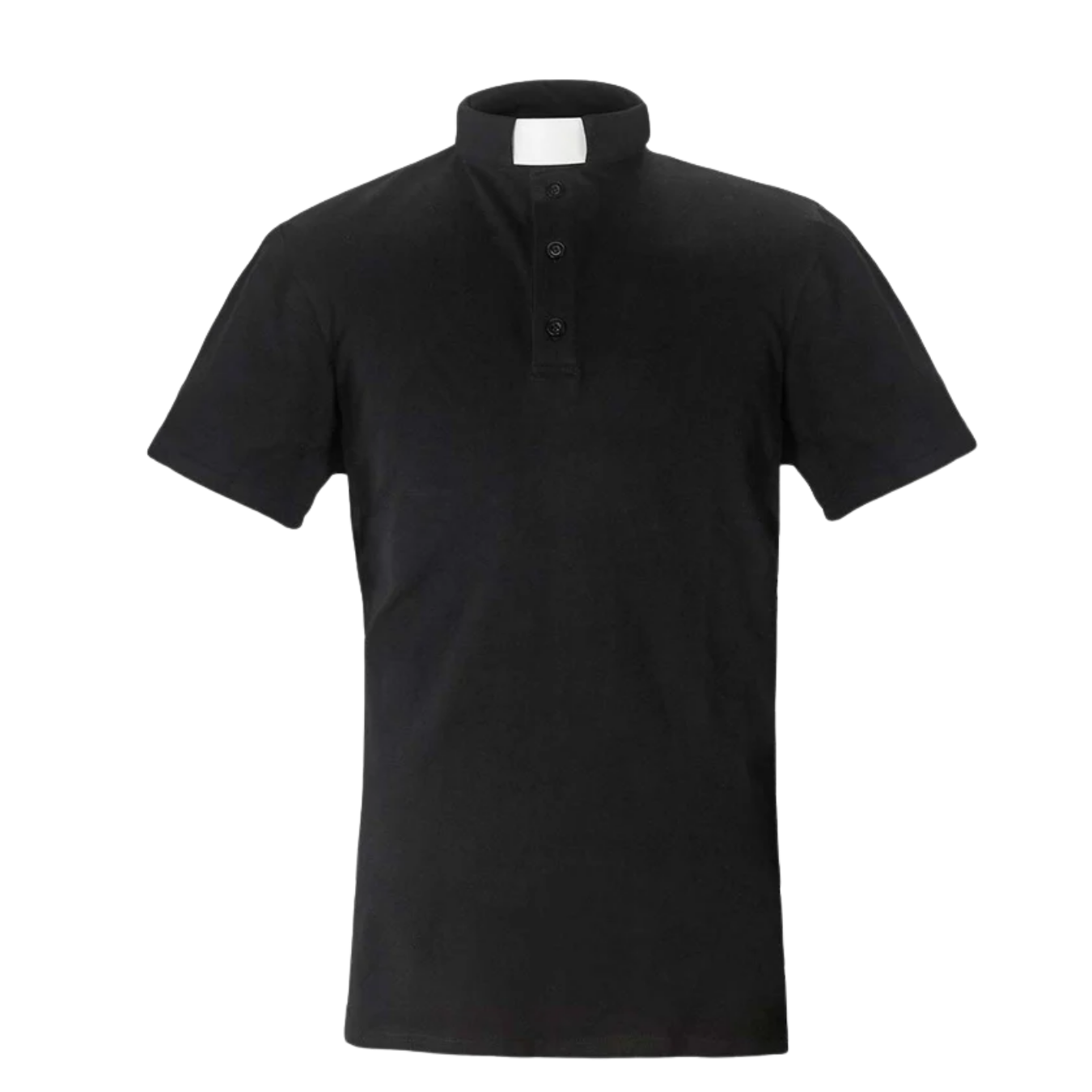 Men’s Short Sleeve Tab Collar Clergy Polo Shirt – Black (100% Cotton)
