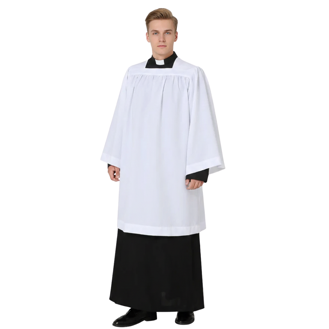 Surplice: Basic white server surplice - Square Neckline (4 Sizes Available)