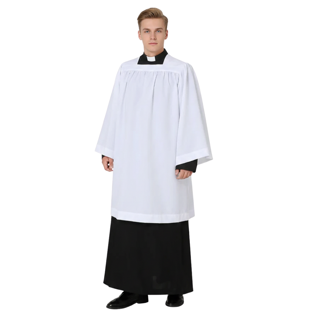 Surplice: Basic white server surplice - Square Neckline (4 Sizes Available)
