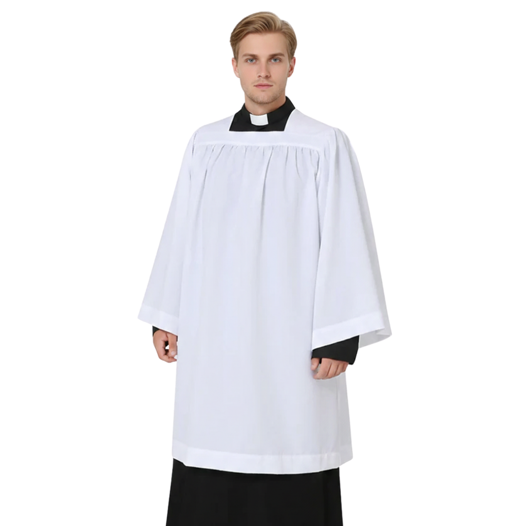 Surplice: Basic white server surplice - Square Neckline (4 Sizes Available)