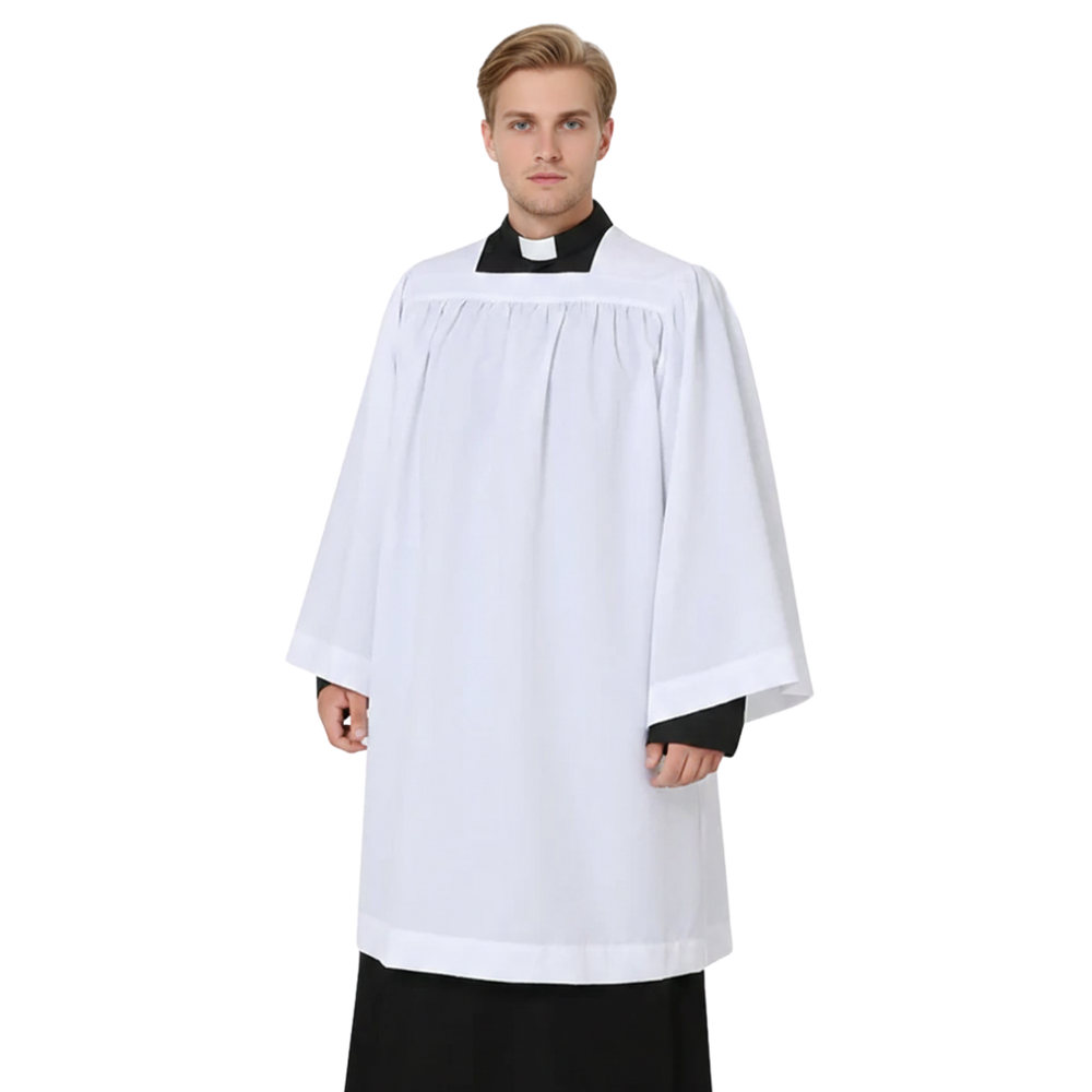 Surplice: Basic white server surplice - Square Neckline (4 Sizes Available)