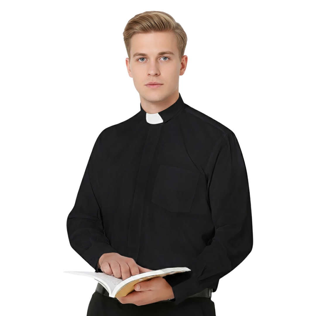 Men’s Long Sleeve Tab Collar Clergy Shirt – Black (Cotton Blend)