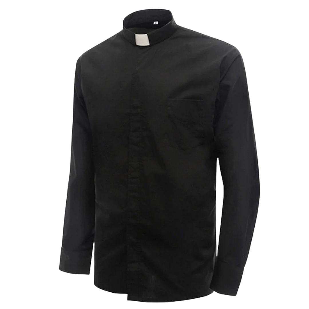 Men’s Long Sleeve Tab Collar Clergy Shirt – Black (Cotton Blend)