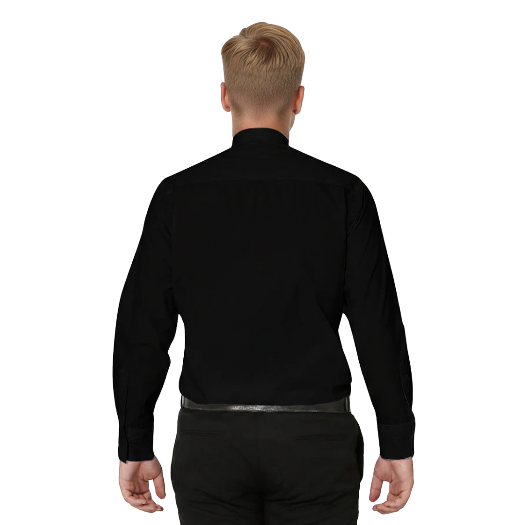 Men’s Long Sleeve Tab Collar Clergy Shirt – Black (Cotton Blend)