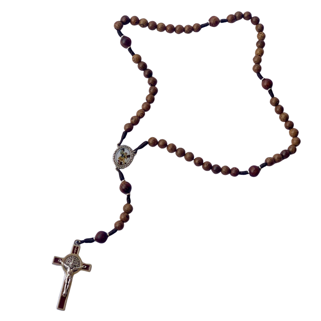 St Michael Archangel Wooden Rosary with Crucifix – Australian Made (45cm Length)