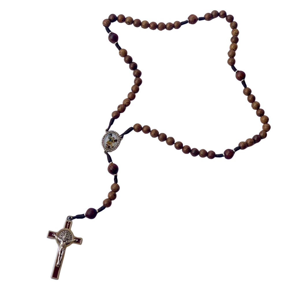 St Michael Archangel Wooden Rosary with Crucifix – Australian Made (45cm Length)