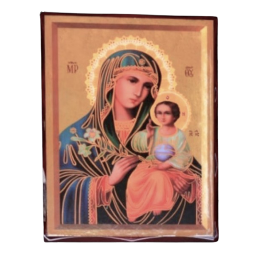 Holy Mother and Child Brown Wooden Plaque (16 x 21 cm)