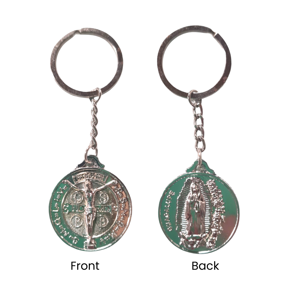 Our Lord and Our Lady of Guadalupe Silver Key Ring - 12cm