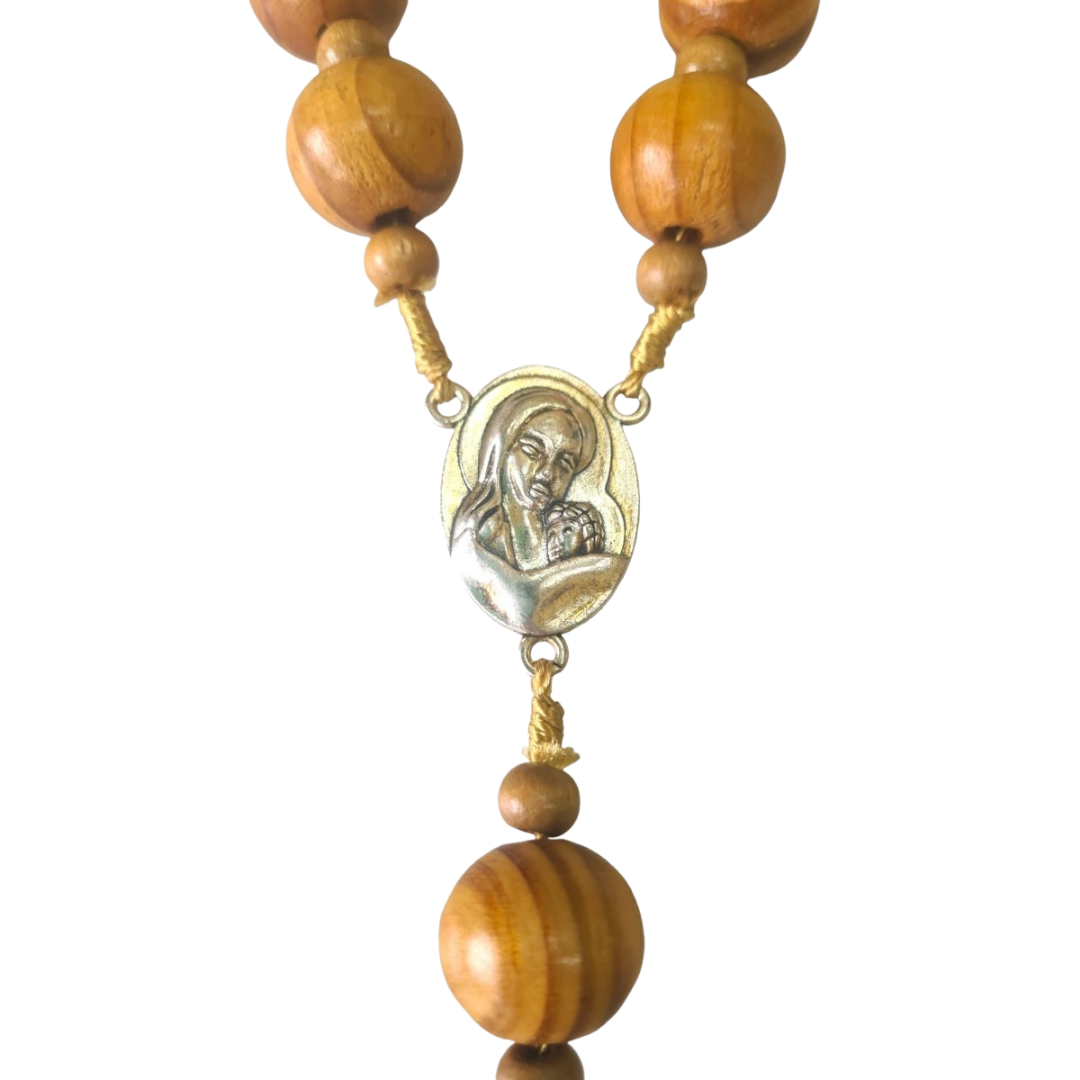 Our Lady Wooden Wall Rosary with Crucifix - Round Beads (110 cm Length)