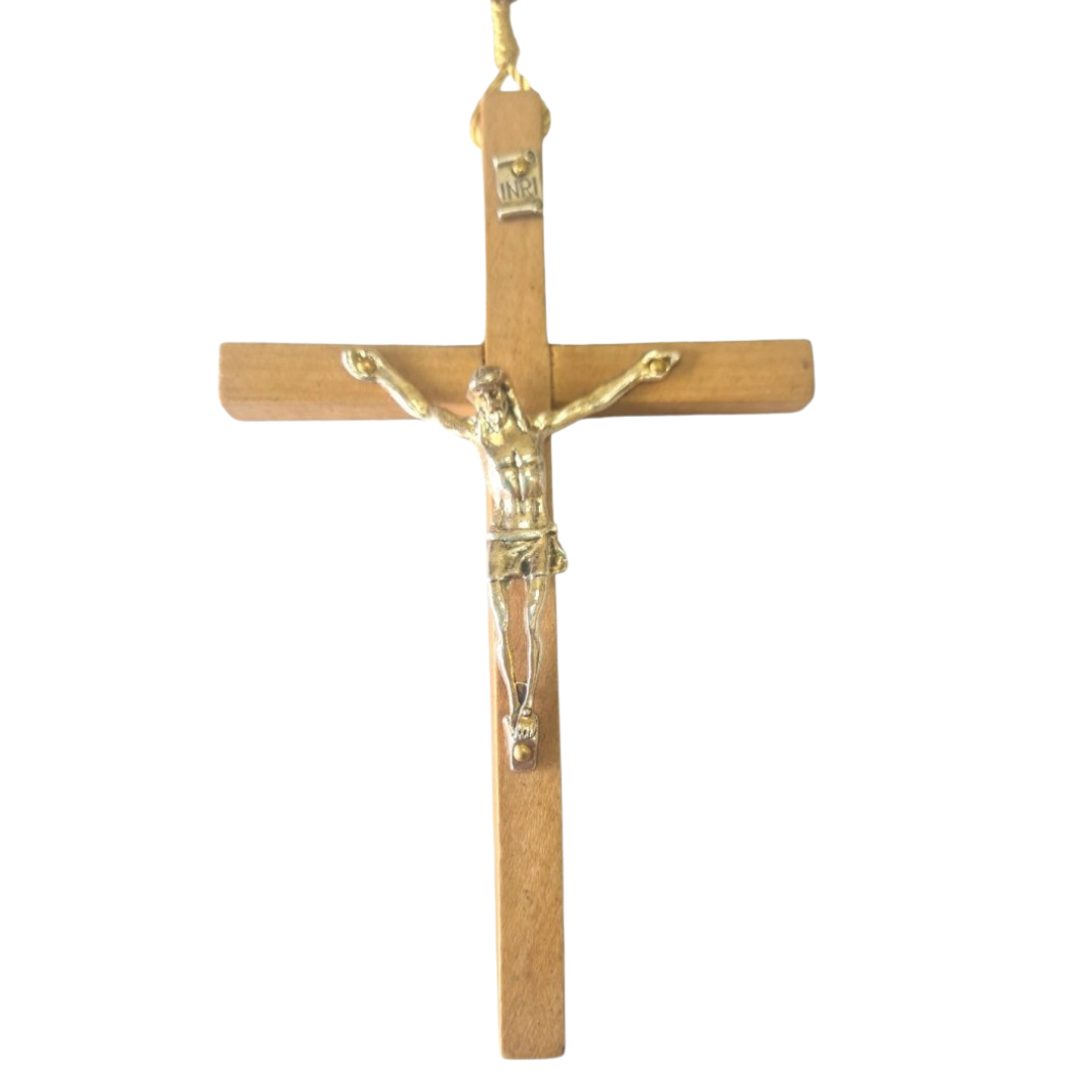 Our Lady Wooden Wall Rosary with Crucifix - Round Beads (110 cm Length)