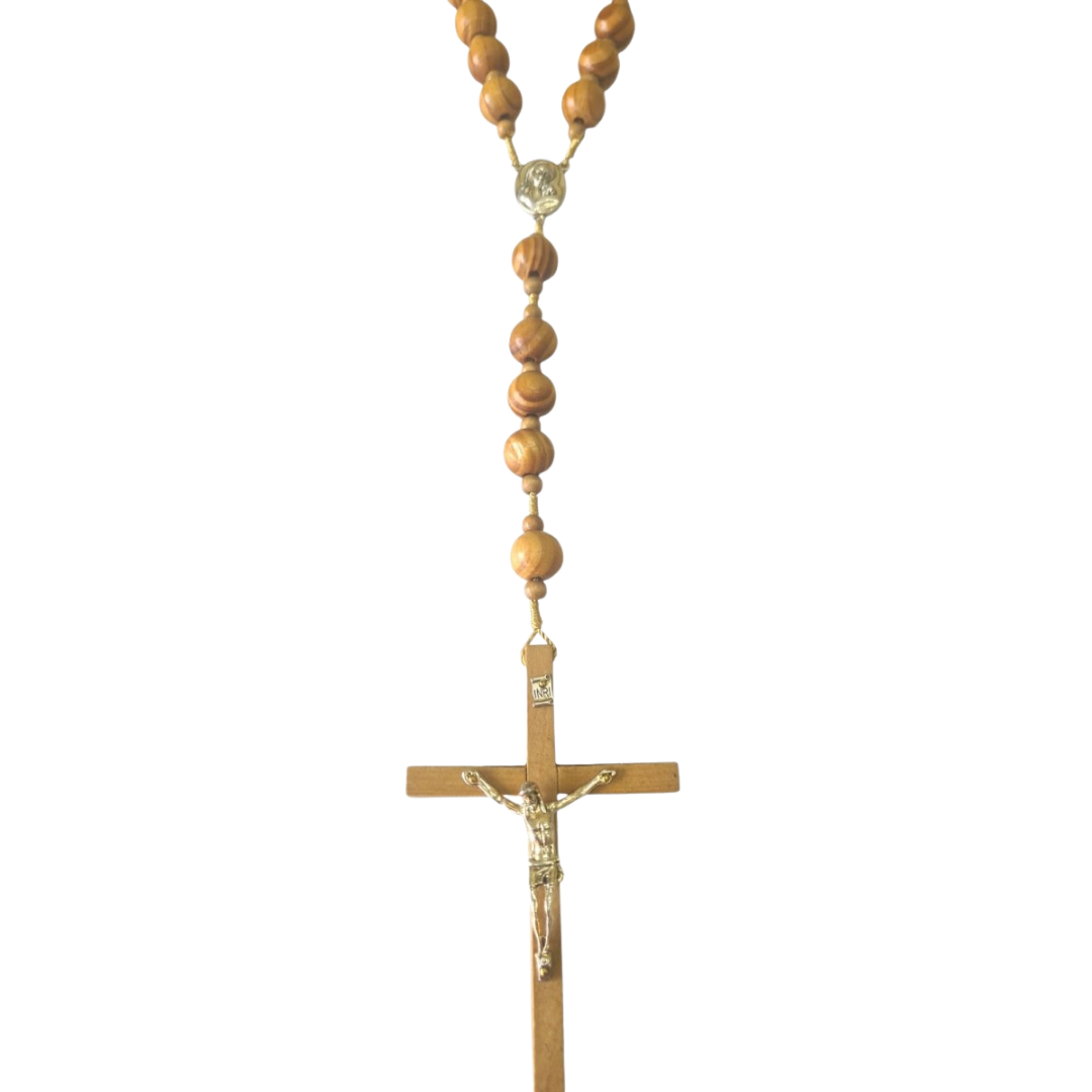 Our Lady Wooden Wall Rosary with Crucifix - Round Beads (110 cm Length)