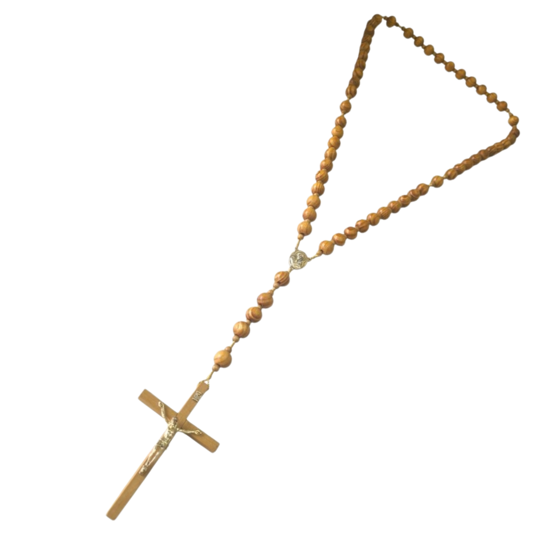 Our Lady Wooden Wall Rosary with Crucifix - Round Beads (110 cm Length)