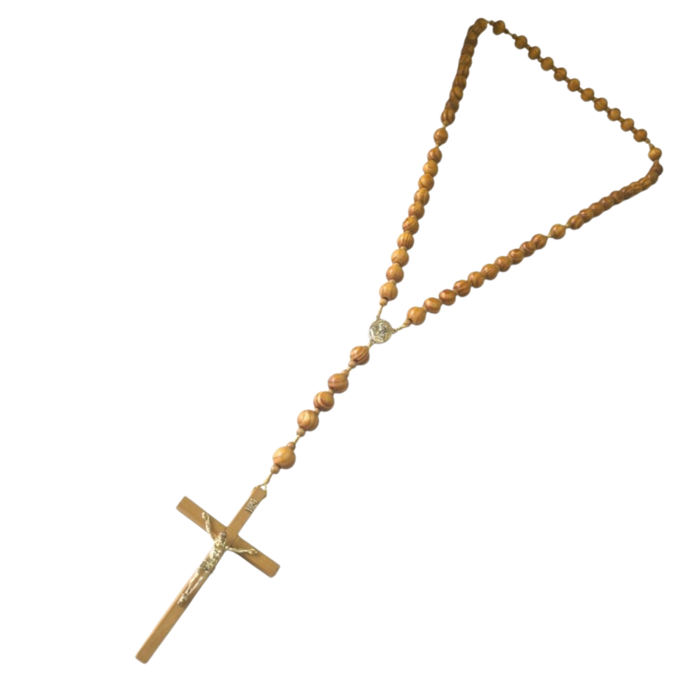 Our Lady Wooden Wall Rosary with Crucifix - Round Beads (110 cm Length)
