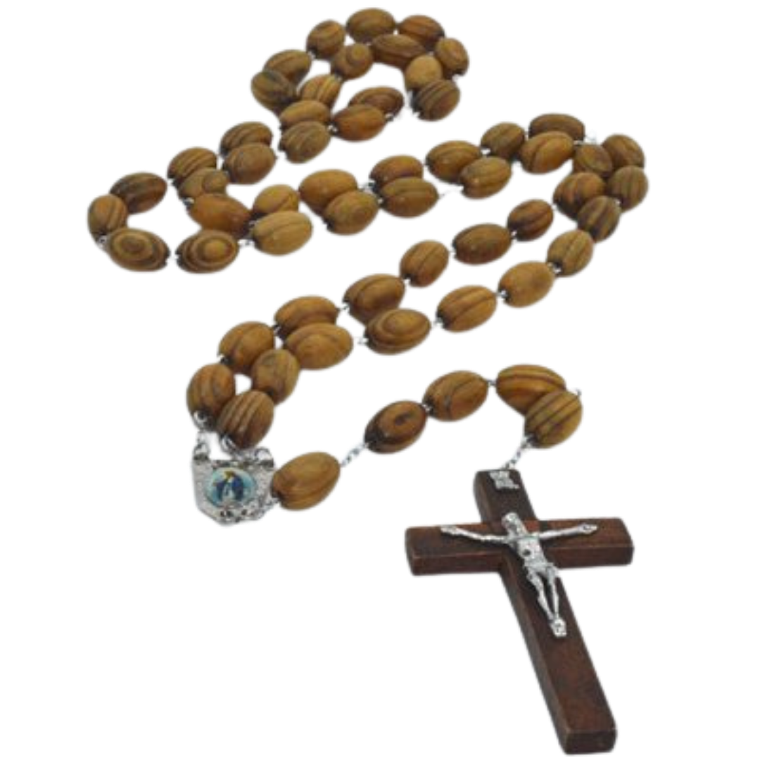 Our Lady of Grace Large Wooden Wall Rosary with Crucifix - Oval Beads (152 cm Length)
