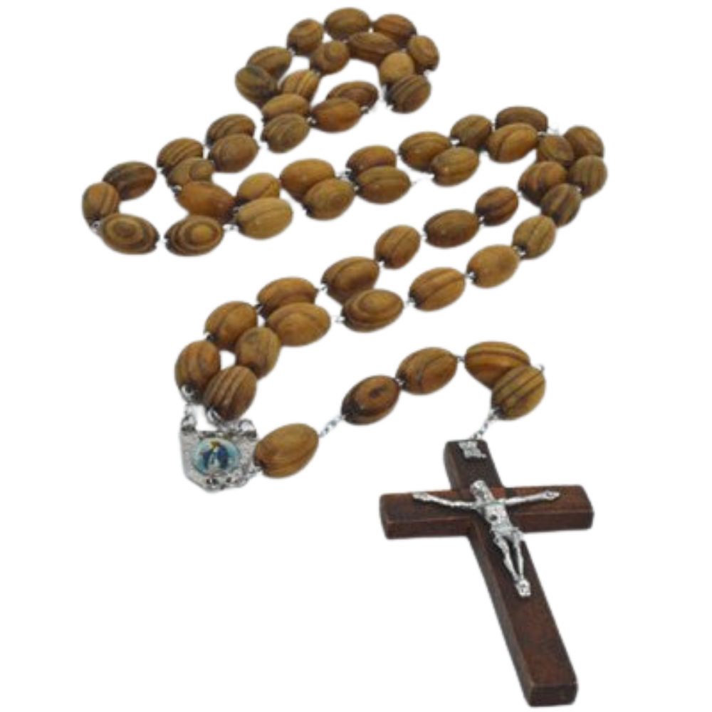 Our Lady of Grace Large Wooden Wall Rosary with Crucifix - Oval Beads (152 cm Length)