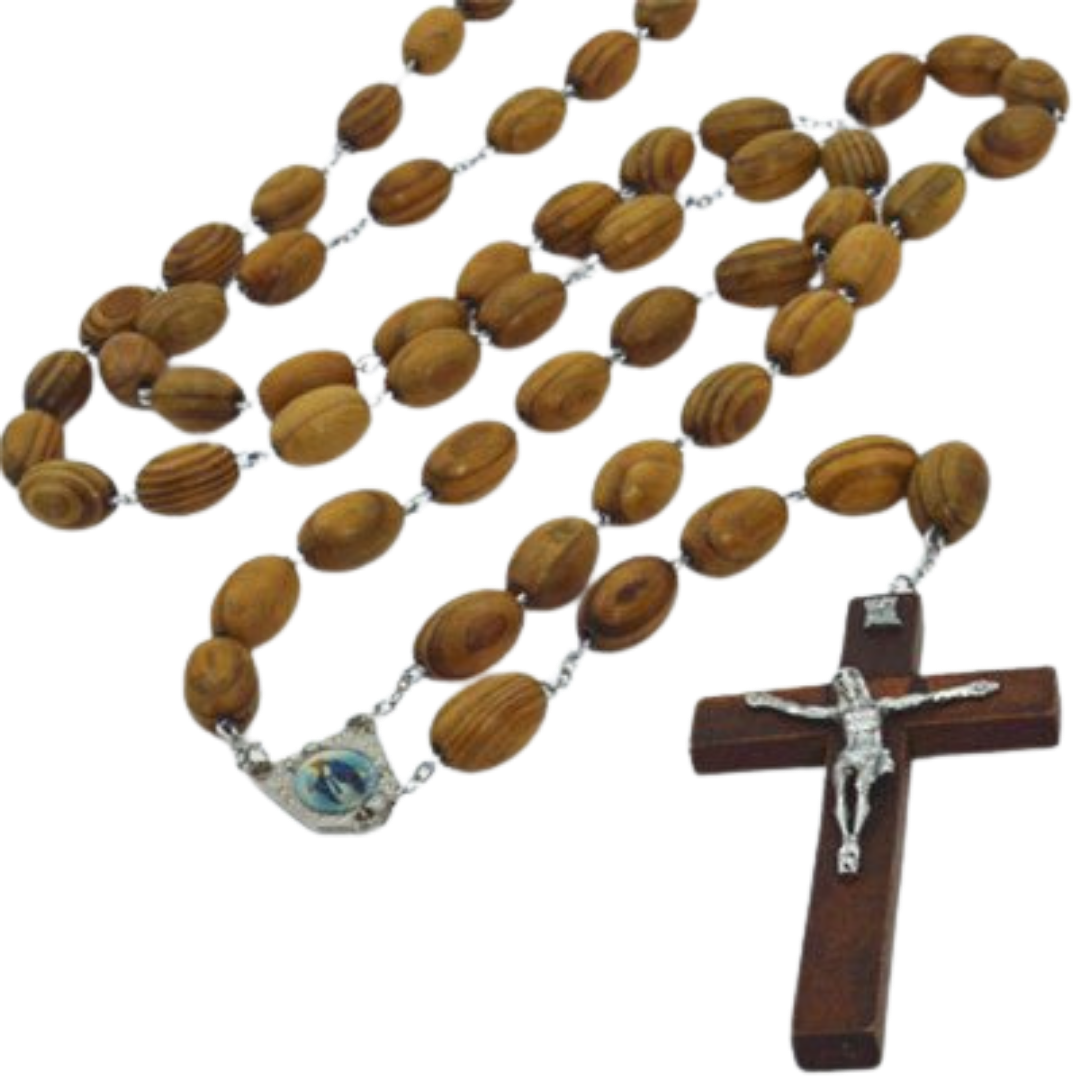 Our Lady of Grace Large Wooden Wall Rosary with Crucifix - Oval Beads (152 cm Length)