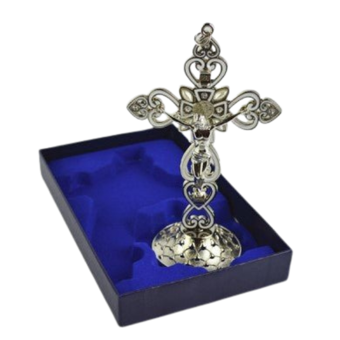 Metal Silver Crucifix with Stand - 15.5 cm Height