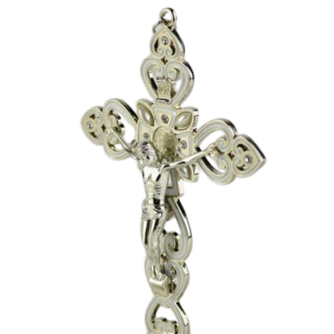 Metal Silver Crucifix with Stand - 15.5 cm Height