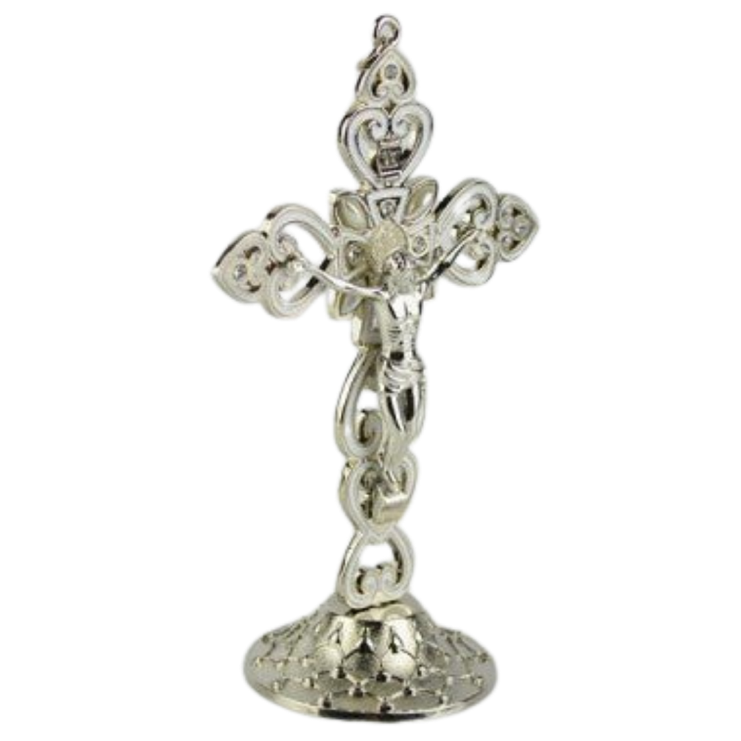 Metal Silver Crucifix with Stand - 15.5 cm Height