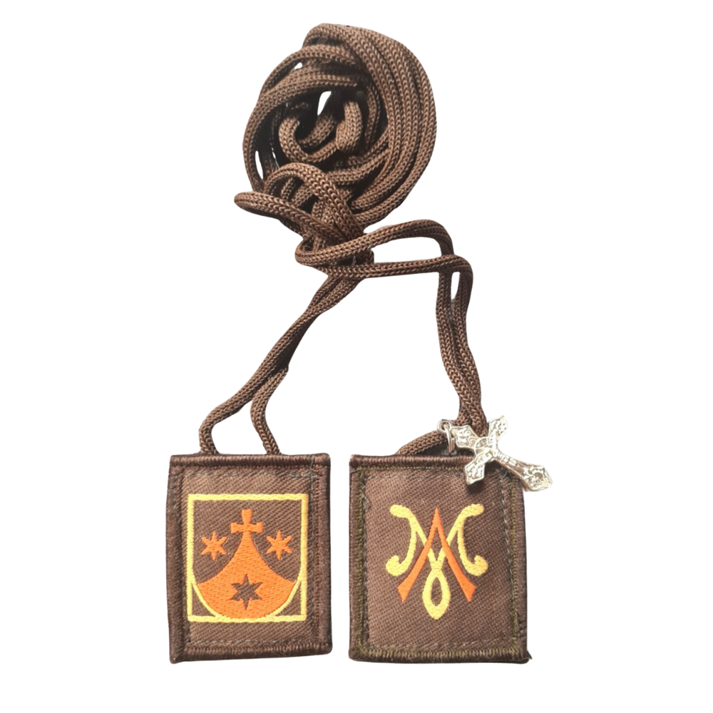 Shield of Mt. Carmel Scapular – Brown with Wool Back (4.5 cm Height | 61 cm Cord)