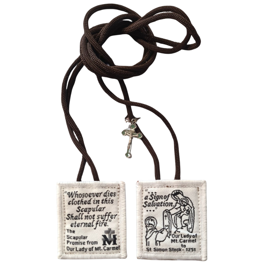 Our Lady of Mt. Carmel Scapular – Brown with Wool Back (4.5 cm Height | 60 cm Cord)