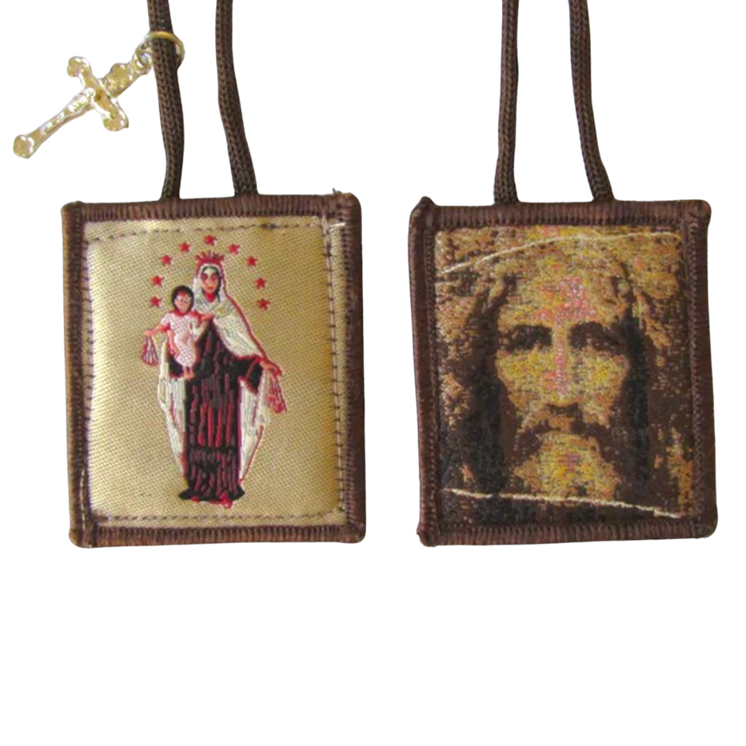 Holy Face Scapular with Our Lady of Mt. Carmel – Wool Back (5 cm Height | 56 cm Cord)