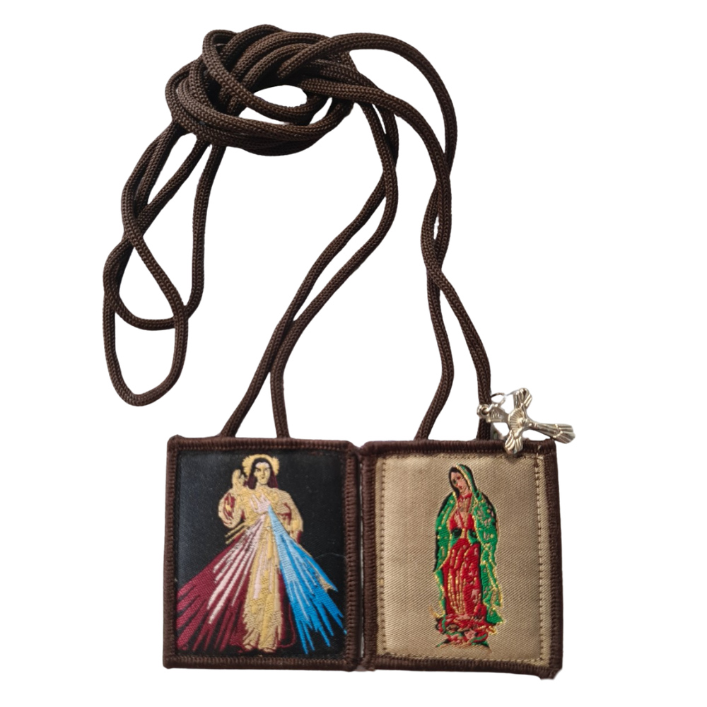 Divine Mercy & Our Lady of Guadalupe Scapular – Wool Back (56 cm Cord)
