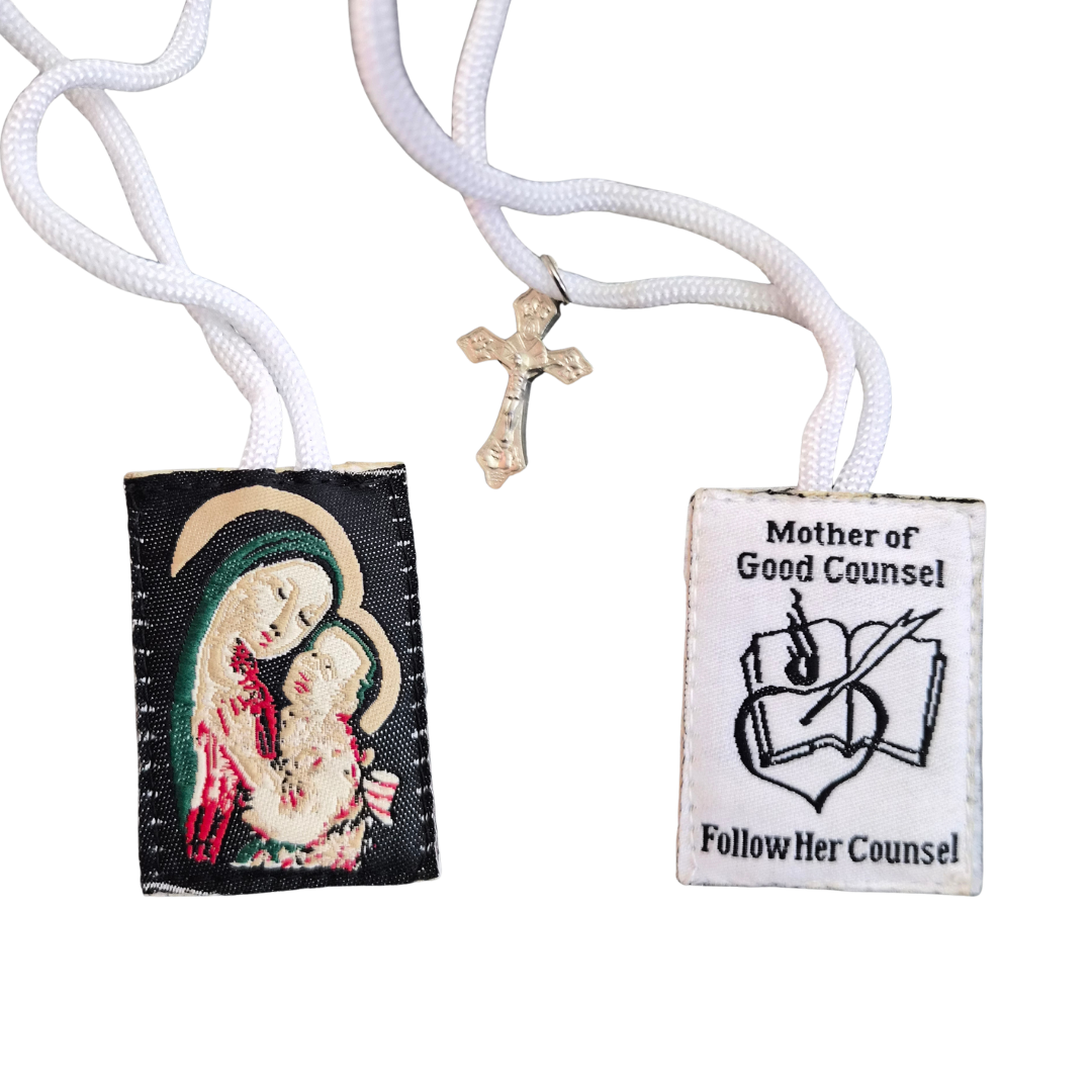 Mother of Good Counsel Scapular – Version 2 (Wool Back - 1.75 cm Height | 56 cm Cord)
