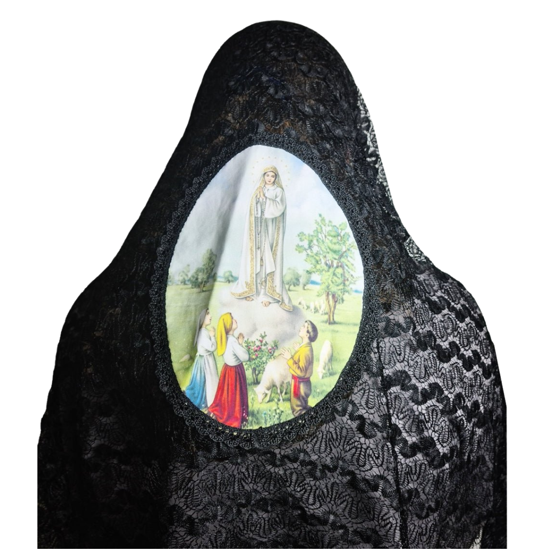 Our Lady of Fatima Mantilla – Black Lace (101 cm Length x 61 cm Width) - 100% Polyester