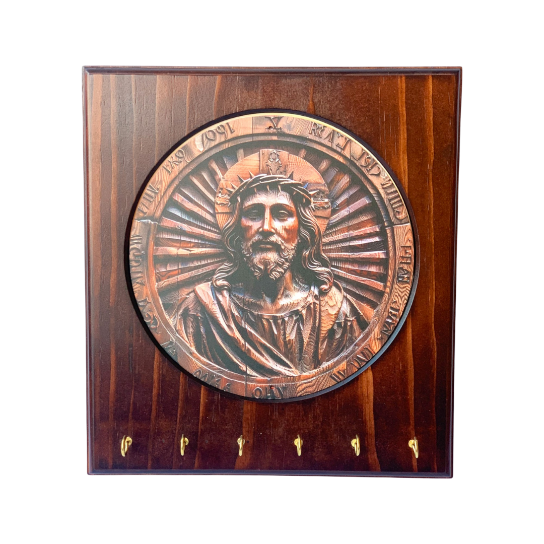 Our Lord Rosary Hanger – Wooden Plaque with 6 Hooks