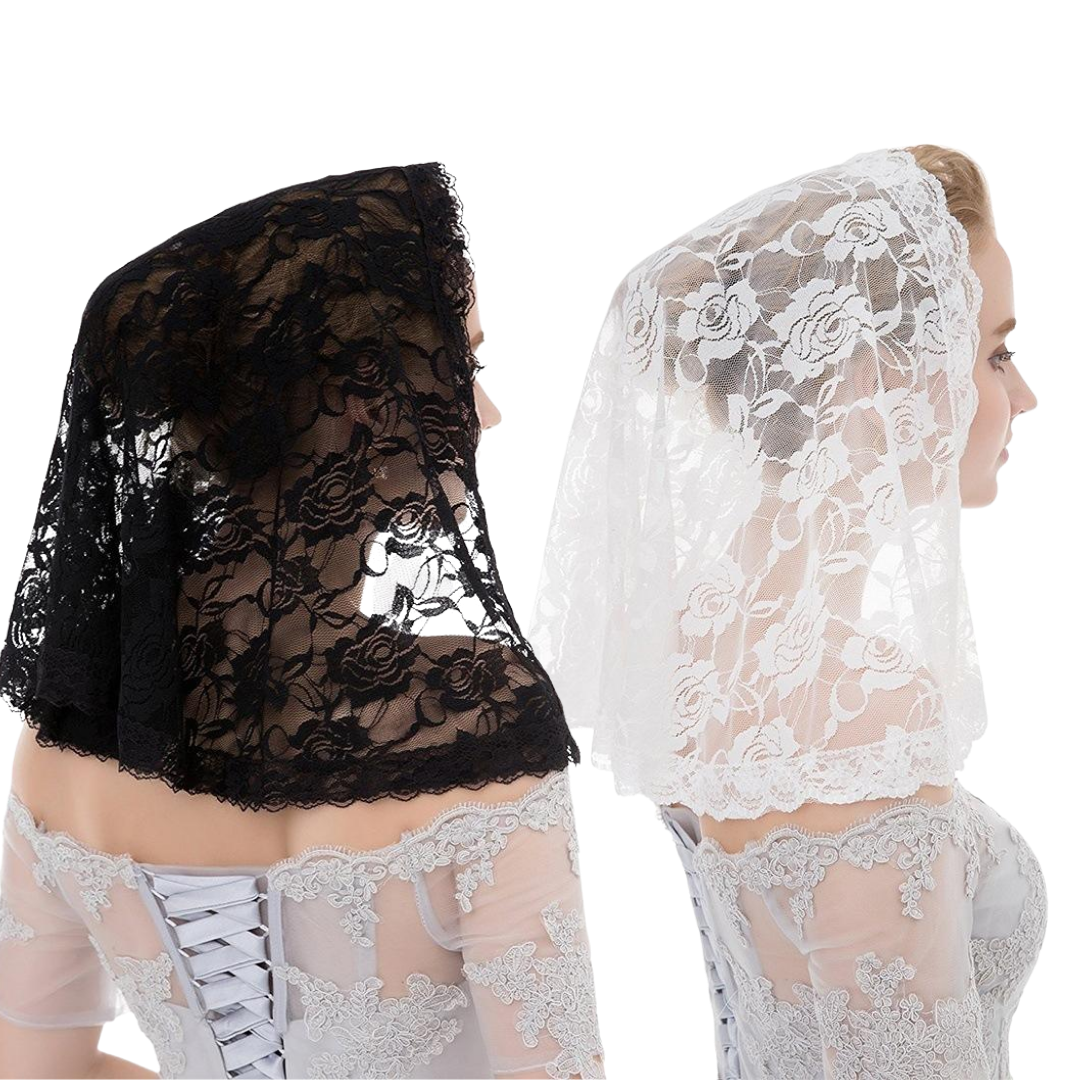 Floral Lace Mantilla Veil - Black or White (80 x 58 cm)