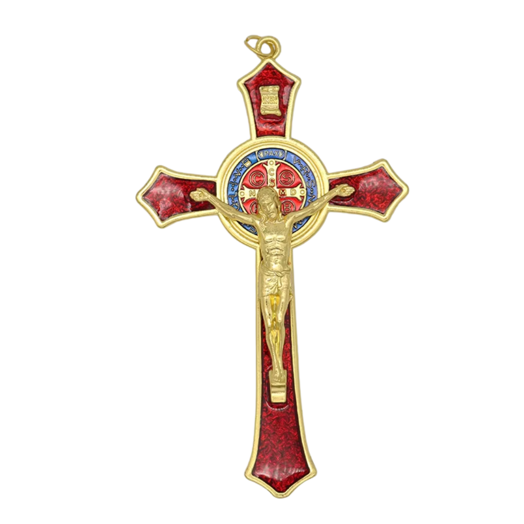 Enamel Metal Crucifix Pendant with Saint Benedict Medal