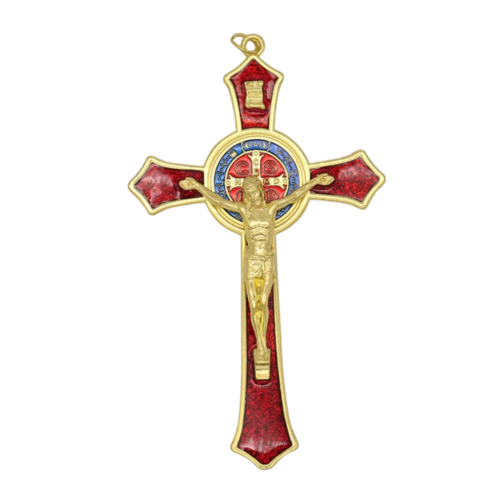 Enamel Metal Crucifix Pendant with Saint Benedict Medal