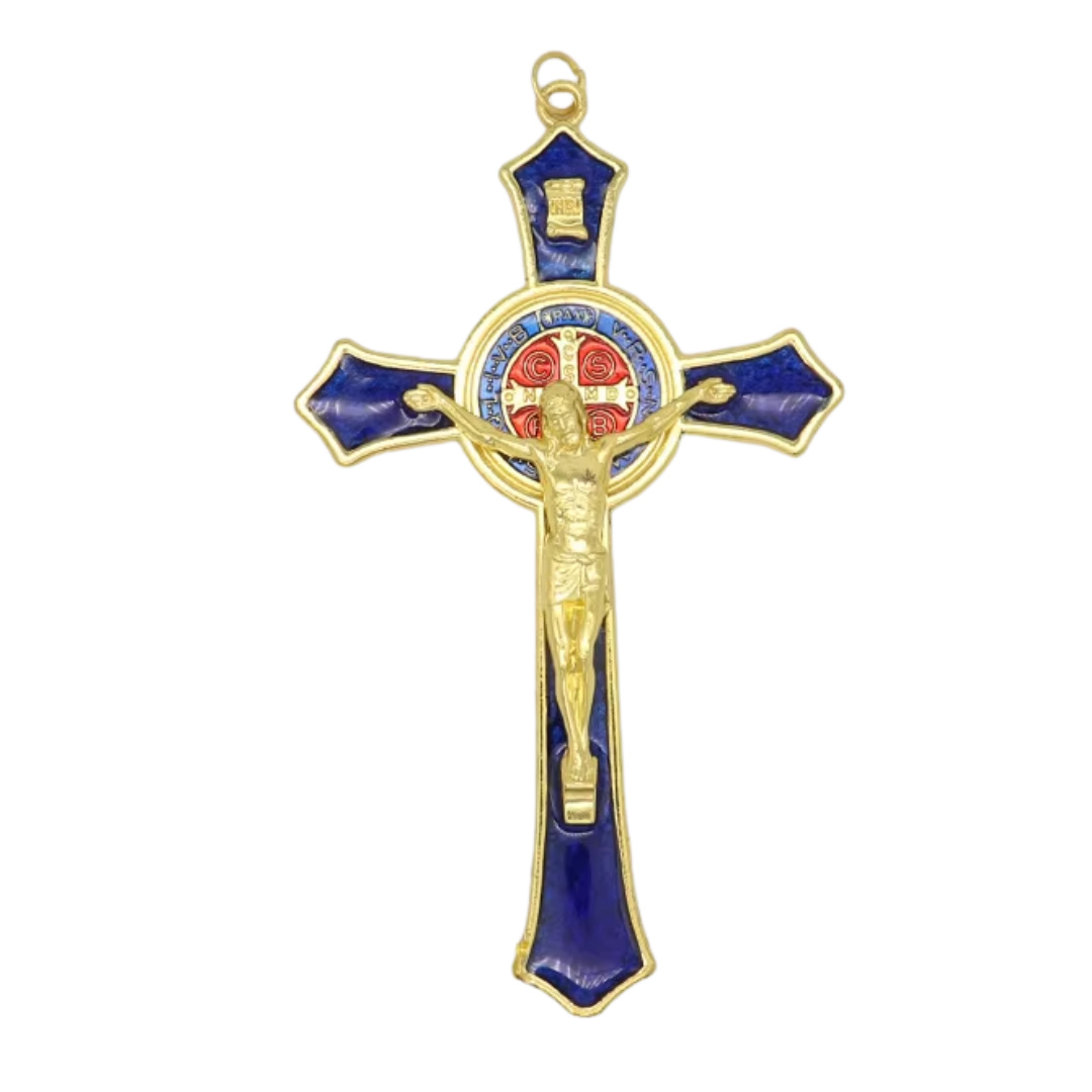 Enamel Metal Crucifix Pendant with Saint Benedict Medal