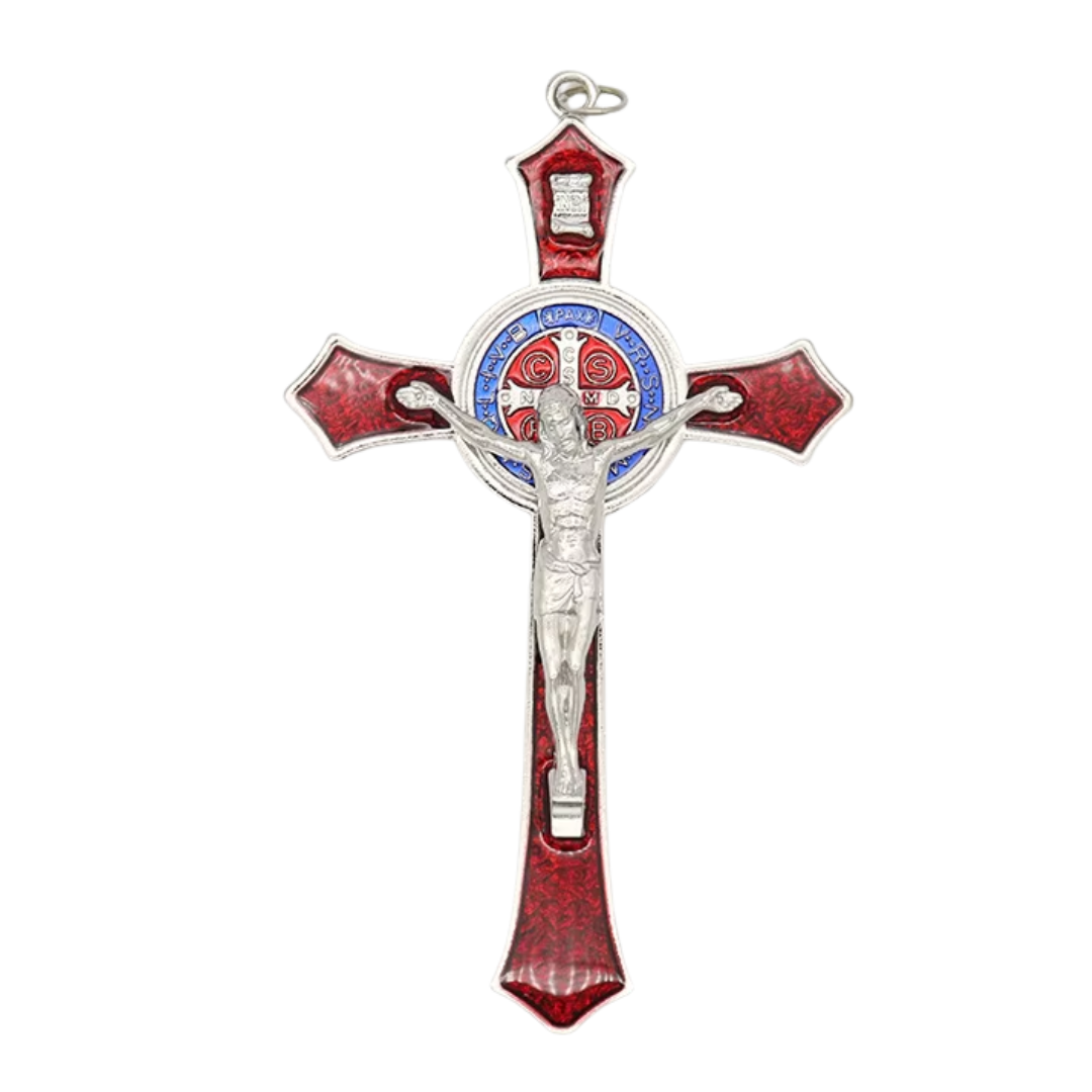 Enamel Metal Crucifix Pendant with Saint Benedict Medal