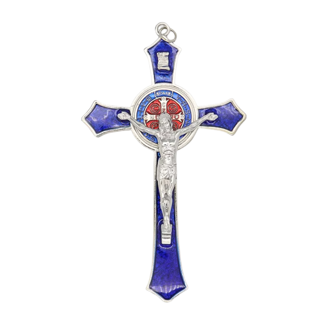 Enamel Metal Crucifix Pendant with Saint Benedict Medal