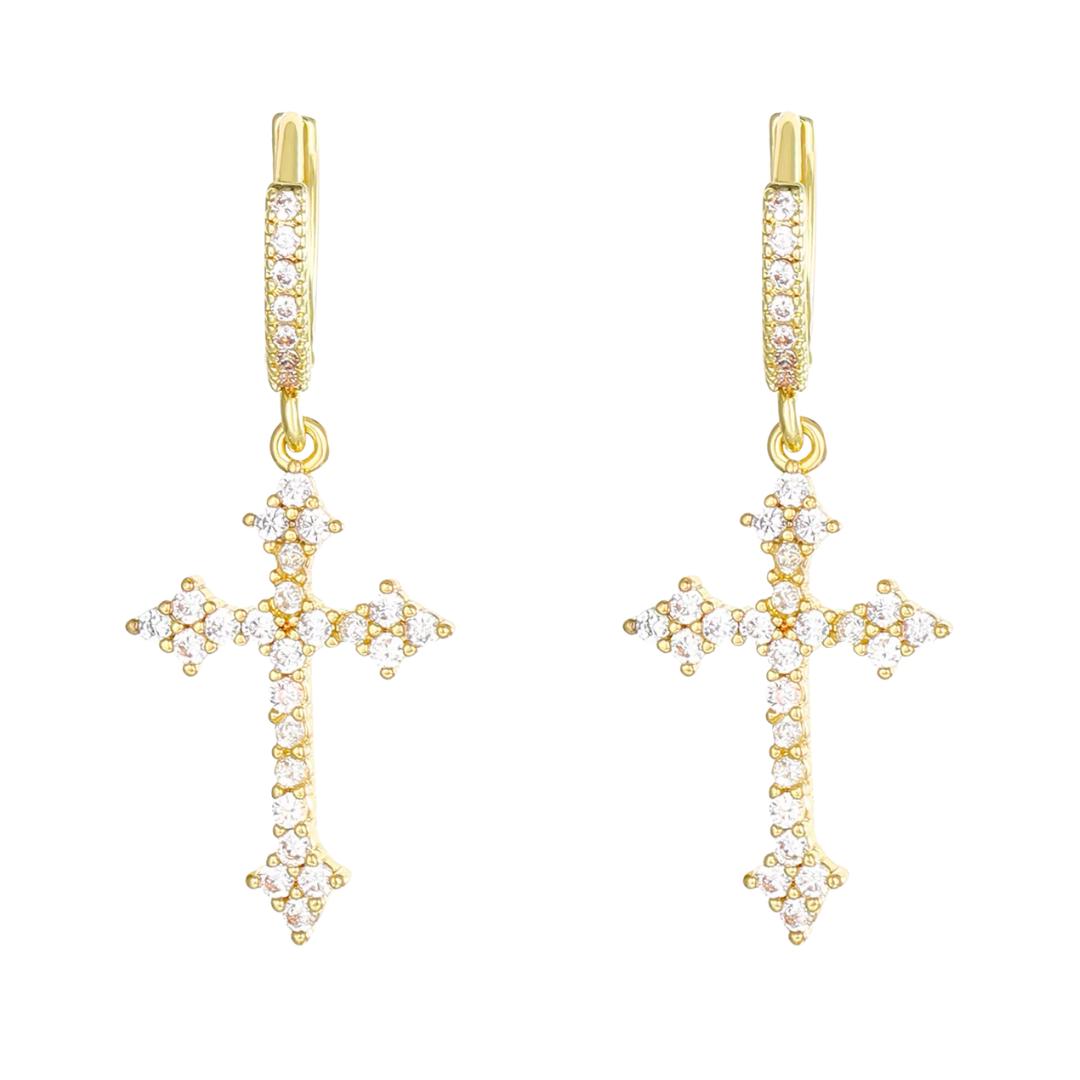 Elegant Crystal - Accented Crucifix Earrings - Gold/Silver