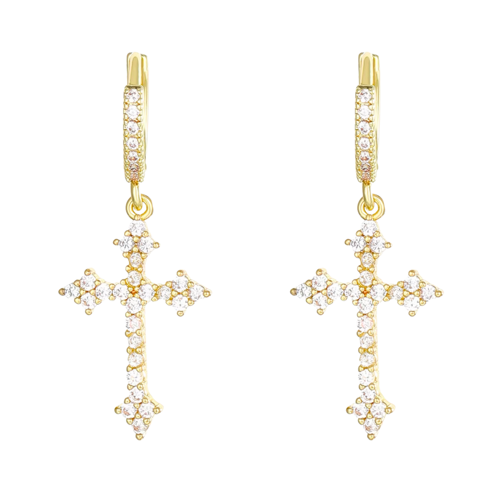 Elegant Crystal - Accented Crucifix Earrings - Gold/Silver