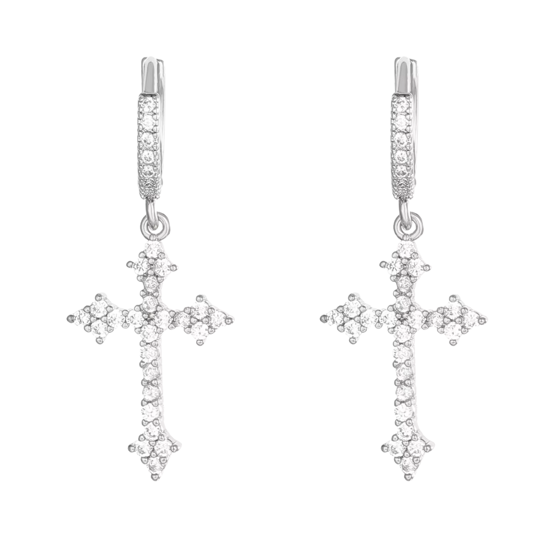 Elegant Crystal - Accented Crucifix Earrings - Gold/Silver