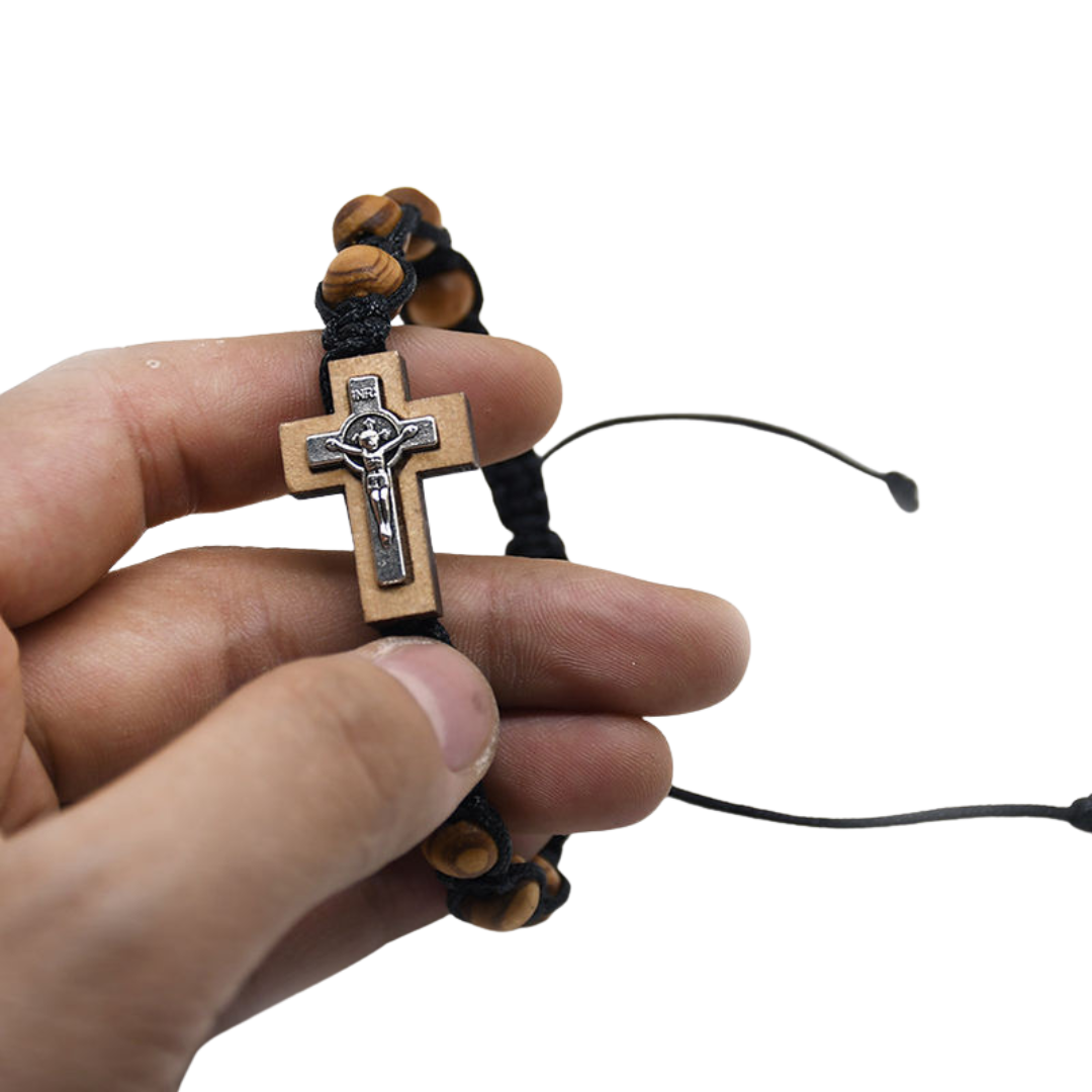Handcrafted Wooden Crucifix Rosary Bracelet - Unisex, Adjustable
