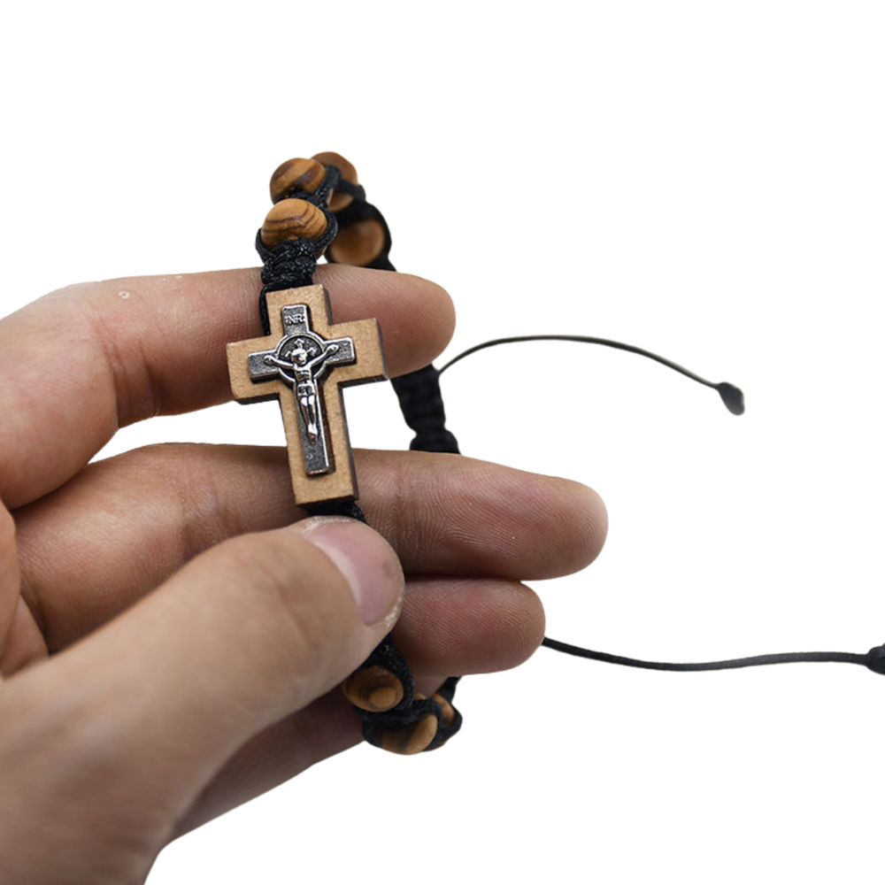 Handcrafted Wooden Crucifix Rosary Bracelet - Unisex, Adjustable