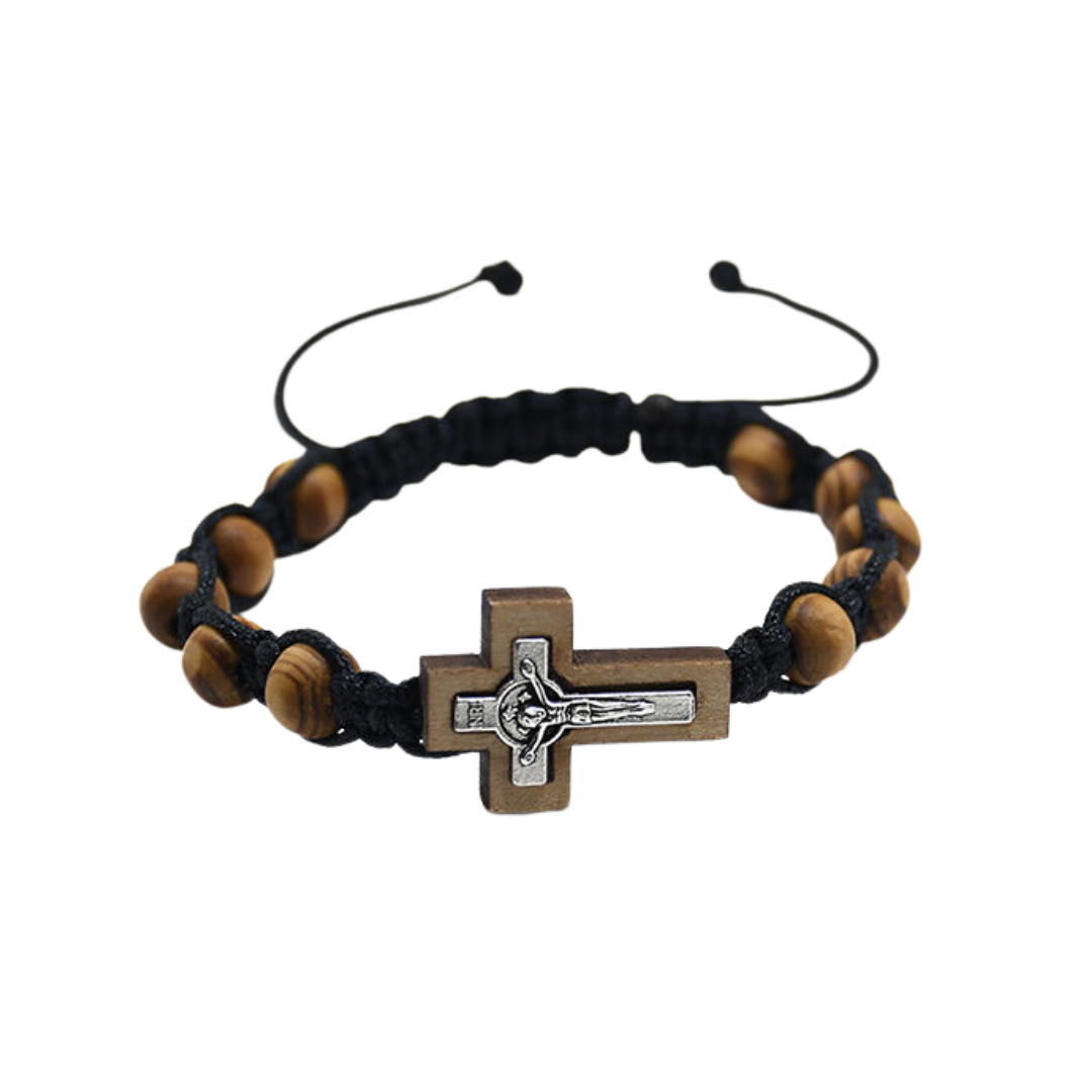 Handcrafted Wooden Crucifix Rosary Bracelet - Unisex, Adjustable