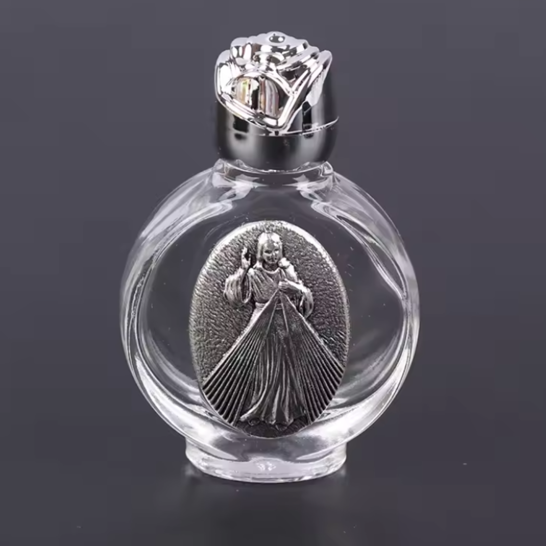 Glass Holy Water Bottle – Silver (3 Styles)