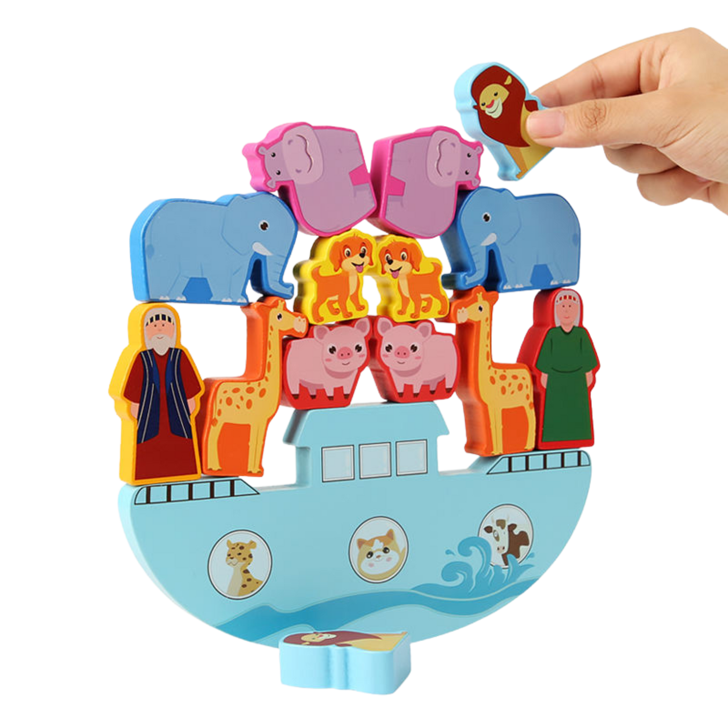 Colourful Wooden Noah's Ark Balancing Toy - 15 Pieces, Educational & Faith-Inspired