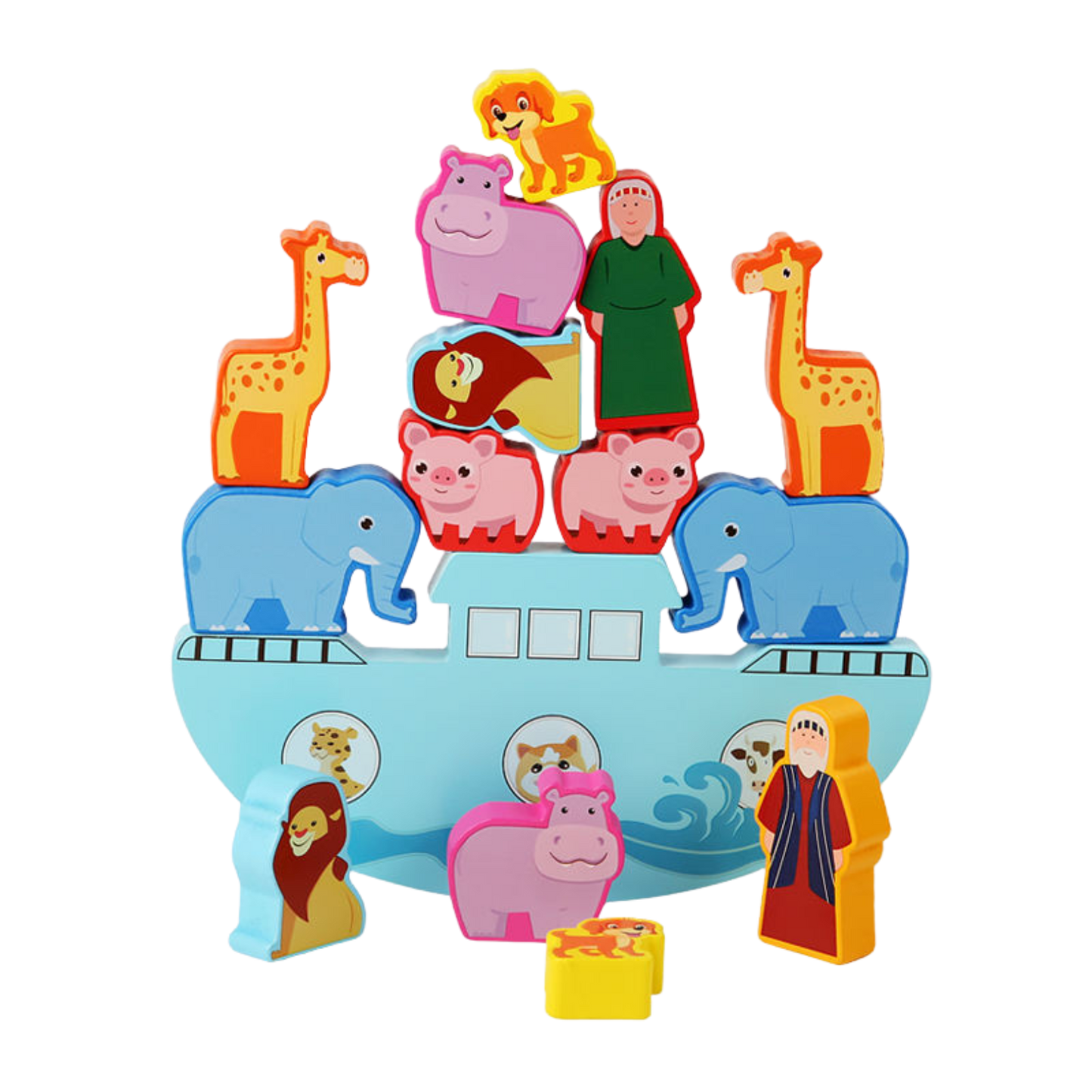 Colourful Wooden Noah's Ark Balancing Toy - 15 Pieces, Educational & Faith-Inspired
